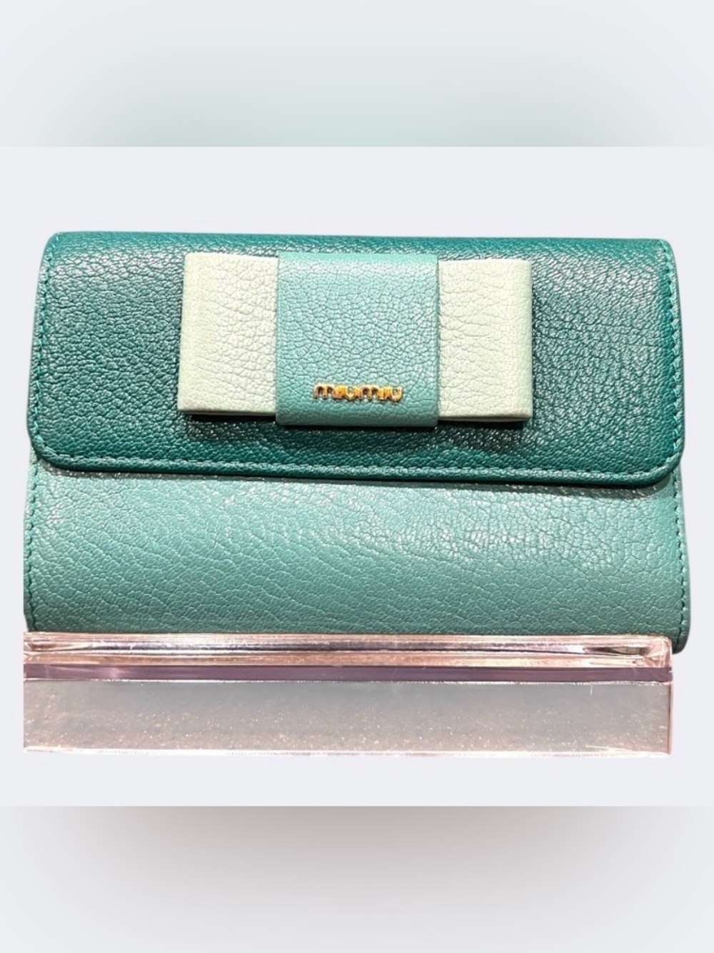 Miu Miu Wallet with Bow Accent / Bifold Fiocco  Leather / Mint Green / W/Box